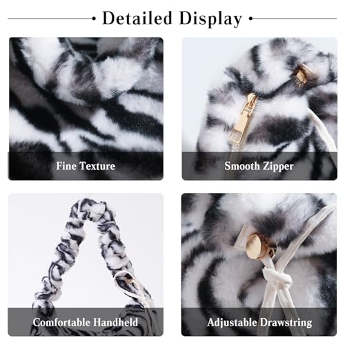 Soft Plush Shoulder Bag for Women Leopard Zebra Print Handbag Cute Fuzzy Crossbody Bag Furry Top Handle Bag4