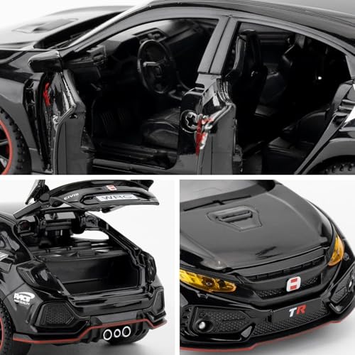 Image of 1:32 Civic Type R Toy Car Metal Diecast Pull Back with Sound Light & Openable Doors Kids Gifts Collectible Car Model Durable Toy for Boys & Girls (Black)