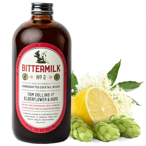 Bittermilk No.2 Tom Collins Mix with Elderflower & Hops, All Natural Handcrafted Non Alcoholoic Cocktail Mixer, Makes 17 Cocktails, 17oz