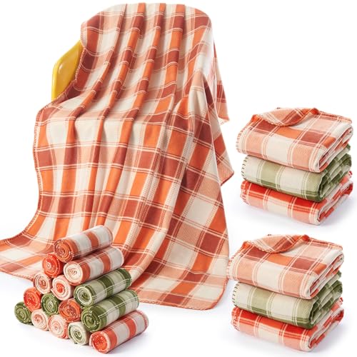 Fanfanwin 12 Pcs Christmas Plaid Throw Blankets, 60 x 50