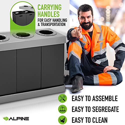 Alpine Industries Adirpro Recycling Center 28 Gallons - Durable Corrugated Plastic Waste/Trash Organizer Ideal For Kitchen Office Hospital (3 Bins) #TOP6