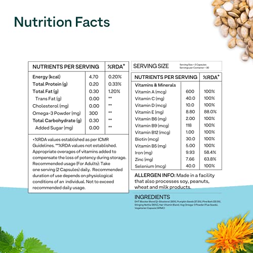 OZiva Hair Vitamins with DHT & Omega-3, 60 Capsules + Plant Based Biotin Powder, 125g with Amla for Hairfall Control & Better Hair Growth, Combo Pack - Image 2