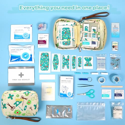 Image of Portable Travel First Aid Kit for Kids and Adults, 143 Pieces All-Purpose Emergency First Aid Kit for Home, Car, Diaper Bag, Survival, Camping, Hiking, and More (Off-White)