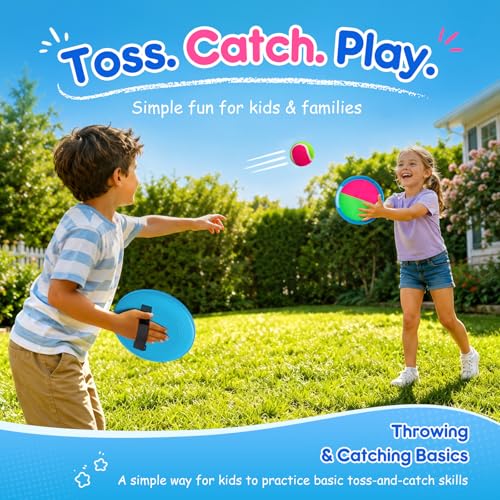 Image of EVERICH Upgraded Toss and Catch Ball Game Set - Indoor and Outdoor Games for Kids 3-12, Beach Sand Pool Water Toy Includes 2 Paddles 2 Sticky Balls, Great Birthday Easter Gifts for Boys Girls