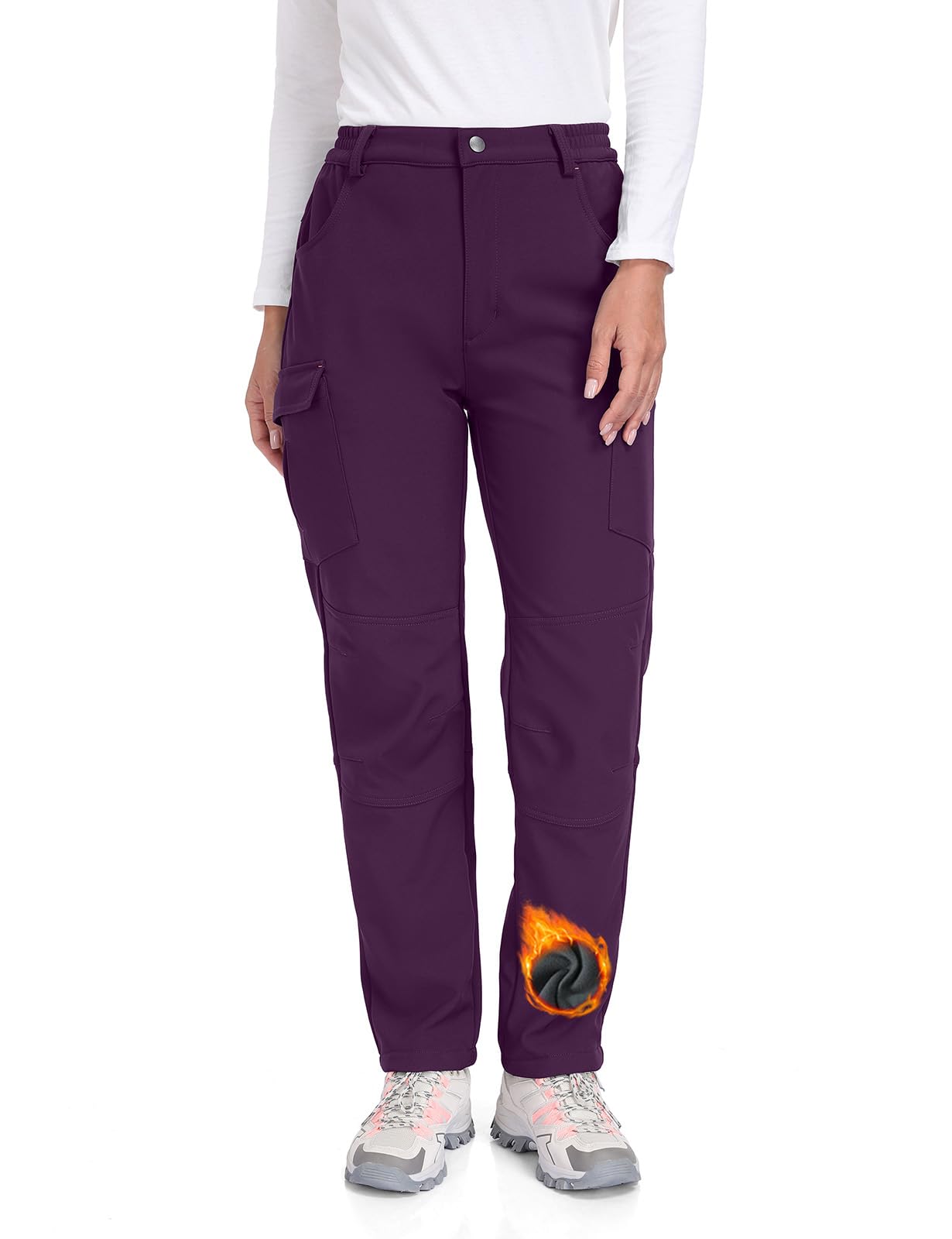 GymBrave Softshellhose Damen Winter Outdoor Wasserdicht Gefütterte Wanderhose mit Reißverschlusstaschen Warme Skihose Outdoorhose