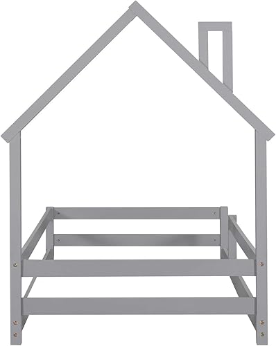 Miniatura 8 de Cama Montessori de madera tamaño individual con cabecera y cercas en forma de casa, cama de plataforma completa para niños, niñas, niños, altura