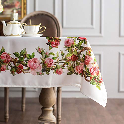 Artable Rectangle Summer Tablecloth Farmhouse Tablecloths Printed Flower With Vintage Floral Patterns Table Cloth For Elegant Holiday Long Dinning Kitchen (Rose, 52 X 70 Inch) #TOP9