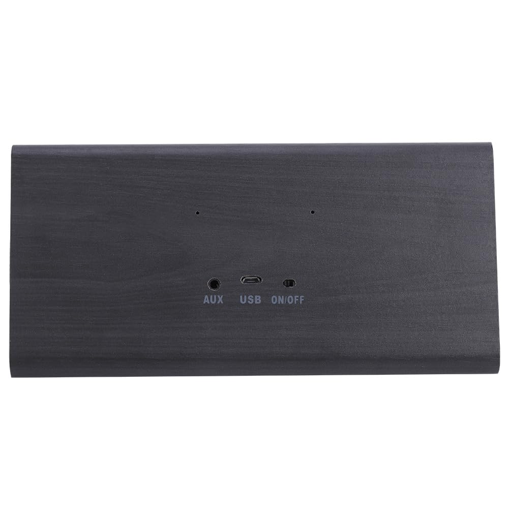 Despertador con Altavoz Bluetooth, Pantalla LED Digital, Termómetro, Radio FM, 5 Alarmas Musicales, para Uso en el Dormitorio de la Oficina en casa (Madera Negra y Letras Blancas.)