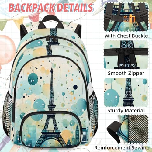 TropicalLife France Eiffel Tower Backpack with Lunch Box Set, Back Pack and Lunch Bag France Eiffel Tower Waterproof Casual Daypack Bag for Work Travel2