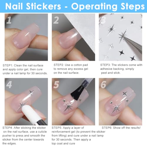 Image of MAYCREATE 6 Sheets Metallic Mirror Silver Nail Stickers for Women