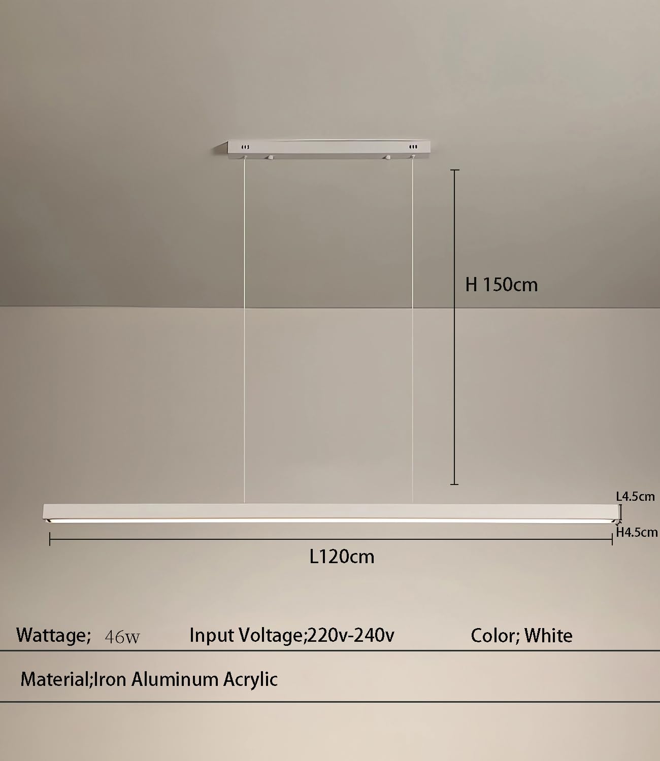 LED Pendelleuchte Restaurant Pendelleuchte lineares Design Kronleuchter Büro Pendelleuchte Dimmbar Mit Fernbedienung für Arbeitszimmer Küche Insel Lesesäle Bar (Weiß, L120cm)
