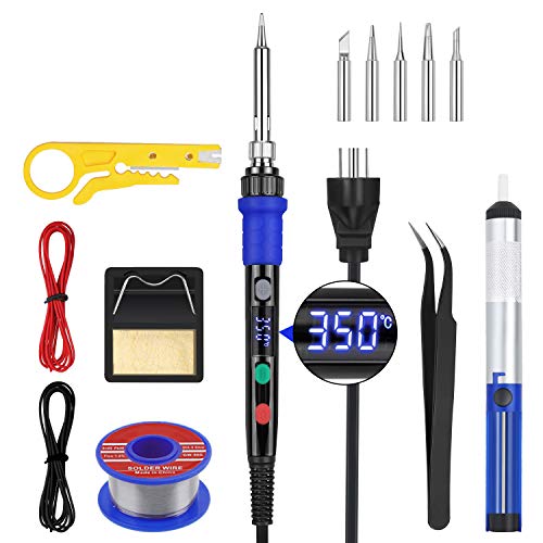 Vastar Soldering Iron Kit - 110V 90W Adjustable Temperature Soldering Gun 176-896℉（80-480℃）with LED Screen, Rapid Heat Up Auto-sleep Solder Iron Kit, with 5pcs Soldering Tips and Desoldering Pump
