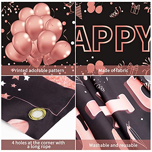 Image of 18th Birthday Decorations for Girls, Happy 18th Birthday Banner Rose Gold and Black 18 Year Old Birthday Decorations Party Supplies (9.8x1.6ft)