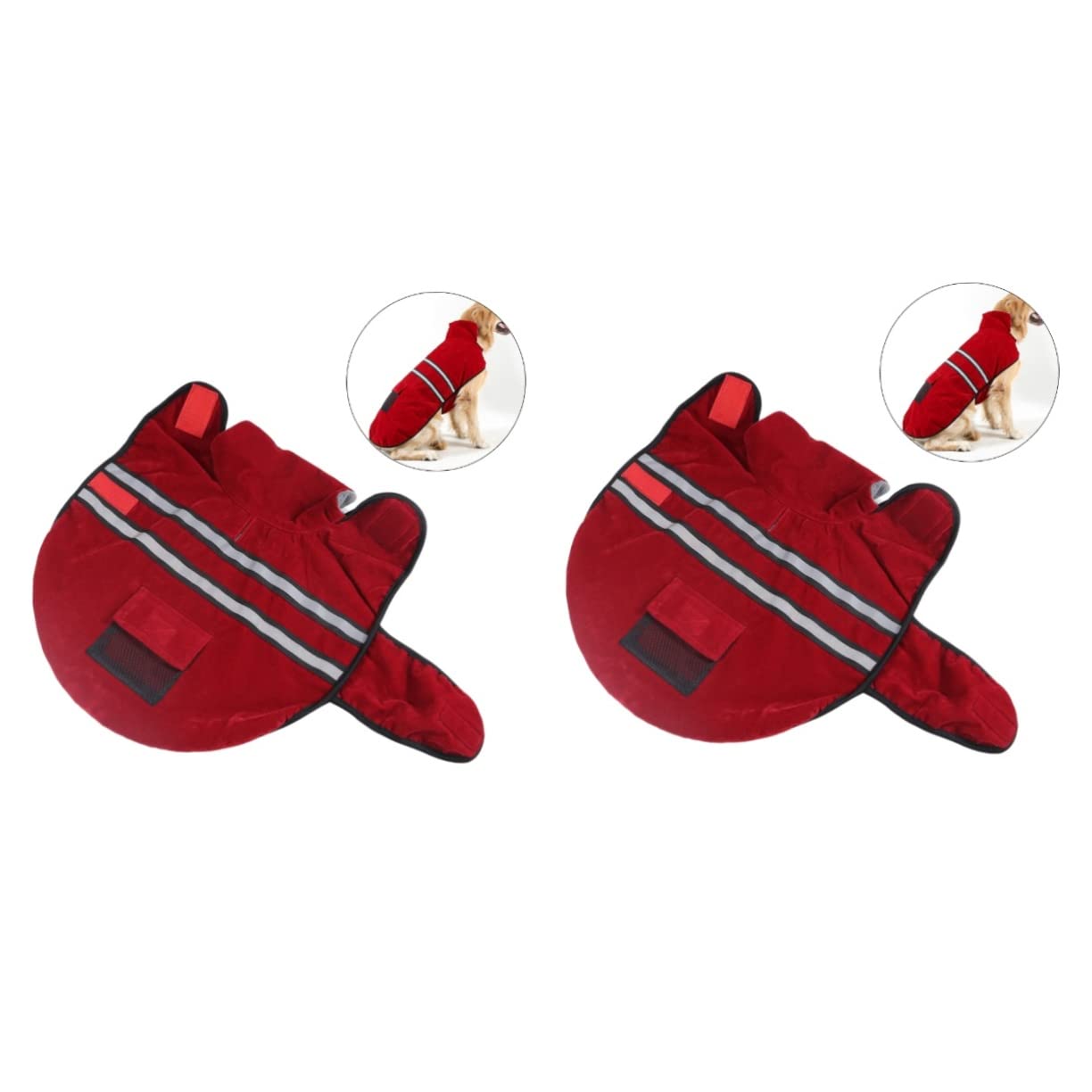 SUPVOX 2 Pezzi Giacca per Cani con Strisce Riflettenti Caldo Cappotto per Cani in Cotone Piccola Tasca Rosso Vino Pronta per La Foto
