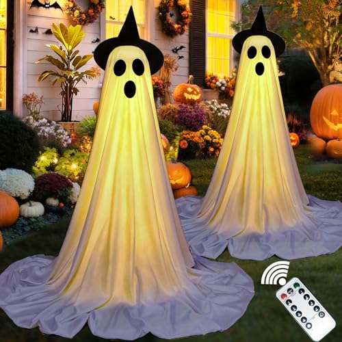Halloween Decorations Outdoor,Large 2 Packs Light Up Ghost Decorations Indoor with Remote Control LED String Lights,Halloween Decorations Ghost Outside Decor for Yards Porches Gardens Lawn Party