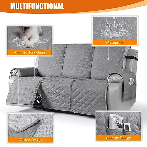 Image of VANSOFY Waterproof Recliner Couch Covers Washable, Light Gray,3 Seater | 1-Piece, Non-Slip with Elastic Straps, Sofa Cover with Pocket for Dogs, Pets
