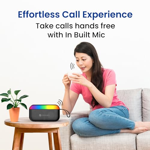 Image of Portronics Plugs 2 8W Portable Bluetooth Speaker with Inbuilt Mic, Dynamic RGB Lights, Bluetooth 5.3V, USB Drive Port, SD Card Port, IPX5 Water Resistant, Integrated Controls, Type C Charging(Black)