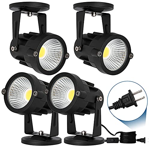 ELEGLO 4 Pack 10W LED Spot Lights Indoor Uplight, Security Floor Spotlight ,Ceiling Spotlight ,120V Landscape Lights, Home,Garden,Yard with US 2-Plug Warm White