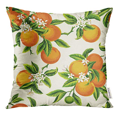 UPOOS Housse de coussin motif fleurs jaunes avec fleurs et feuilles d'oranger, vert clair, vintage, botanique, décoration d'intérieur, carrée, 45,7 x 45,7 cm Cover