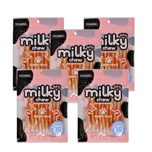 Image of Dogaholic Milky Chew Chicken Stick Style Dog Treats Combo Pack | Chicken & Milk Based Chew Snacks for Dogs | Healthy Training & Reward Treats for Puppies & Adult Dogs 10 Pieces x 5