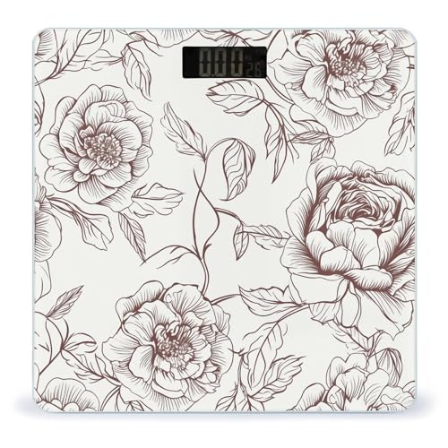 Báscula digital para baño diseño floral con pantalla LCD grande miniatura 1