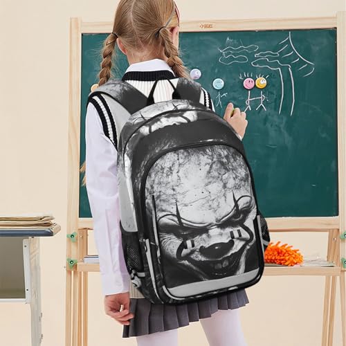 Creepy Clown Face Backpack for Women Men Travel Laptop Daypack Shoulder Bag Book Bag Daypack with Reflective Strip 12.9” × 17.7”3