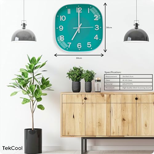 Image of TEKCOOL Plastic Analogue Wall Clock 12 inch Silent Quartz Decorative Wall Clock Non-Ticking Classic Clock Battery Operated Round Easy to Read for Room /Home /Kitchen /Bedrom /Office /School.Light green'