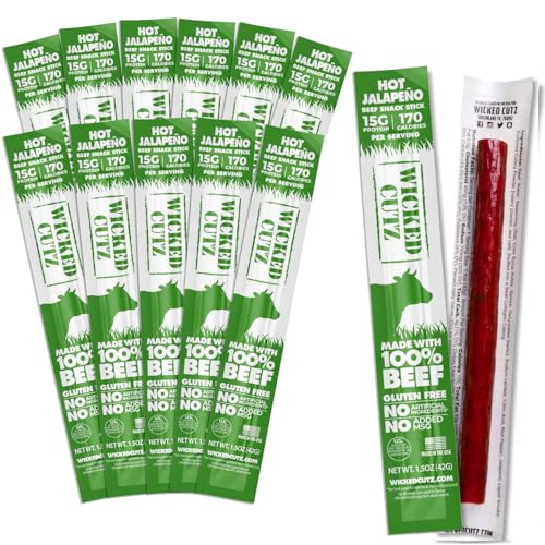 Volcanic Jalapeno Spicy Beef Sticks | Tender, Flavorful, Extra Large, Hot Beef Jerky with 15g of Protein Per Meat Stick, Gluten Free, High Protein, Healthy Snacks for Adults (12 Sticks)