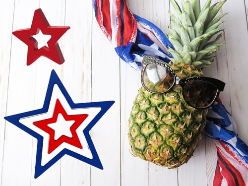 Image of 4th of July Patriotic Table Decoration 3 Pcs Wooden Star Tabletop Tray Decor Star Freestanding Table Wooden Signs for Independence Day Home Party Supplies