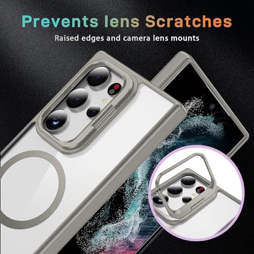 Image of VONZEE Polycarbonate Compatible for Samsung S25 Ultra 5G Case,with Wireless Charging,(Not Compatible with Magsafe)Protective Case,Built-in Stash Stand Phone Case,Scratch-Resistant Back Cover,|Grey