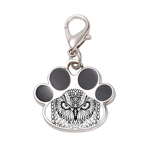 DIYthinker?Big Eyes Owl Bird Animal Portrait Sketch Pet Tag Keychain Dog Cat ID