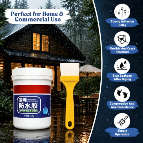 Image of Crack Seal Glue 300gm with Brush Transparent Waterproof Resin Epoxy for Roof Leakage Crack Seal Agent Roof Water Leakage Solution Water Proof Glue for Waterproofing (300 GM / 1 PACK)
