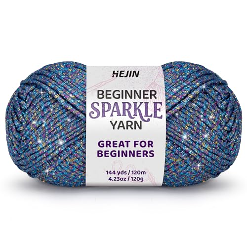 Image of 120g Laser Blue Sparkle Yarn for Crocheting and Knitting; 120m(144yds) for Beginners with Easy-to-See Stitches; Worsted-Weight Medium #4; Yarn for Beginners Crochet Kit Making