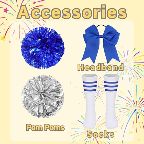 Girls Cheerleader Costume 5 PCS Shiny Star Style Kids Cheerleader Outfit with Pull Ring Pom Poms, Top, Skirt - Image 4