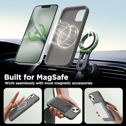 Image of DIZORO Magnetic for iPhone 14 Case, Compatible with MagSafe, Integrated Silicone Camera Control Cover, Thicken Shockproof Drop Protection Phone Case for 14, Titanium