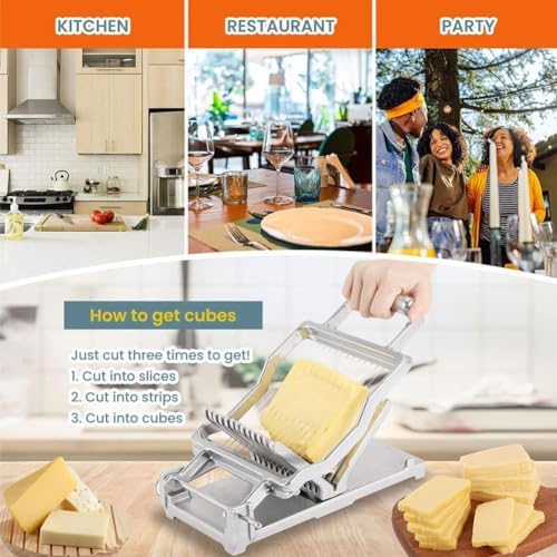 Manueller Käsehobel aus Edelstahl mit verstellbarem Draht für perfekte Scheiben, ideal für Käse, Butter, Toast, kompaktes Design, 32 x 17 x 11,5 cm
