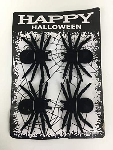 BrainGiggles Giant Fake Black Spiders with Bendable Legs Realistic and Scary Halloween Decorations for Indoor & Outdoor Halloween Party | Halloween Supplies and Decor (Set of 4)