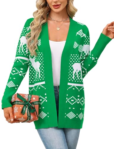 LOMON Womens Cardigans Lightweight Ugly Christmas Sweater Long Fall Cardigans for Women Green Christmas XL