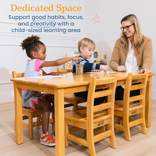 Image of ECR4Kids 24in x 48in Rectangular Hardwood Table with 20in Legs and Four 10in Chair, Kids Furniture, Honey