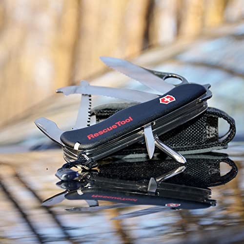 Image of Victorinox Rescue Tool with Nylon Pouch Swiss Army Knife, 13 Functions, Swiss Made Pocket Knife with Seatbelt Cutter and Glass Saw - Black