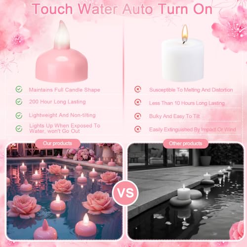 Image of Honoson 36 Pack 1.6 inch Flameless Led Floating Candles Waterproof Tealights Battery Operated Flickering Floating Candles for Wedding Centerpieces Pool Bath Party Anniversary Spa Home Decor (Pink Light)
