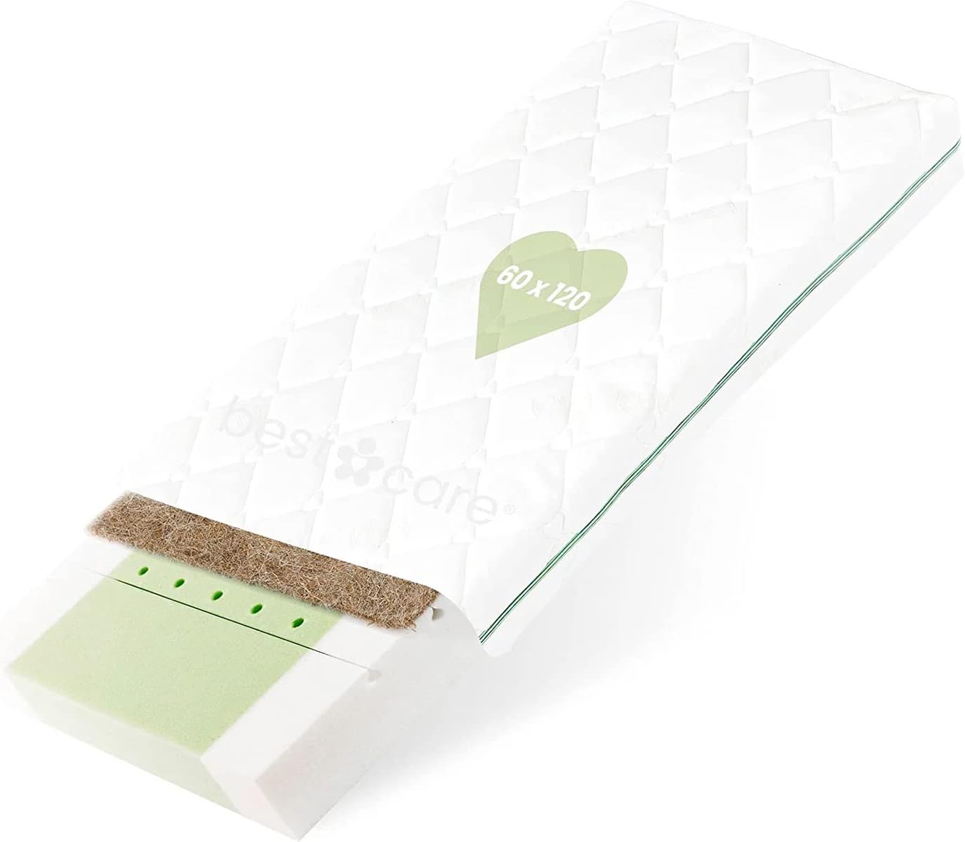 BestCare® - Made in the EU, The Newest Premium Natural Mattress, Organic Baby Cot Mattress No Chemical Smell No Wool or Latex - Two Sided (Baby/Toddler Firmness) height 12 cm, Size:Premium 120x60cm
