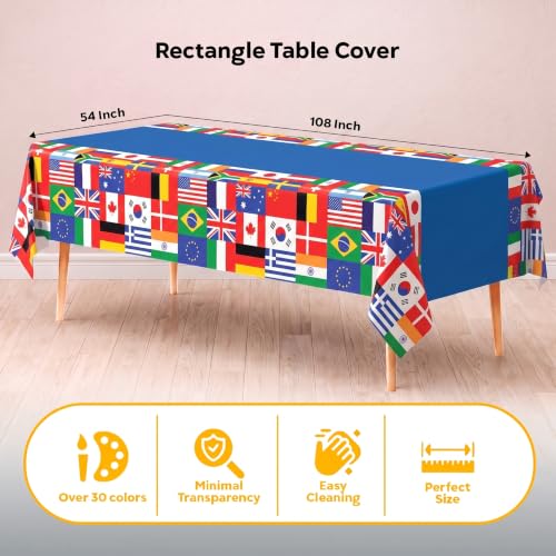 Image of Exquisite International Flag Table Cover 6 Pack 54 in. x 108 in. Rectangle Plastic Tablecloth Disposable Table Covers for Soccer World Cup Sports Nations Olympics Football Party Supplies Decorati