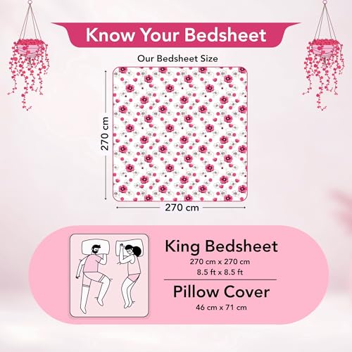 Image of Divine Casa 100% Cotton Bedsheet for King Size Bed with 2 Pillow Covers | Soft Comfortable Breathable Bedding Set | Wrinkle Free 144 TC Cotton Fabric | 270 x 270 cm (Pink Blossom, Floral)