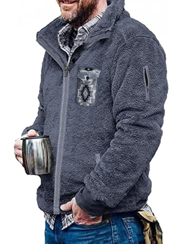 Yousify Mens Fuzzy Sherpa Jacket Full Zip Fleece Long Sleeve Jackets Thermal Coat Fall Winter Outwear