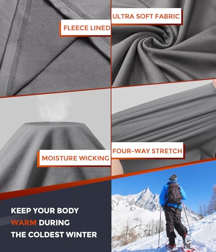 Image of Mens Thermal Underwear Long Johns Set Cold Weather Hunting Base Layer | Fleece lined top & bottom. Moisture wicking, 4-way stretch. Ultimate warm winter gear for skiing, work & outdoor sports