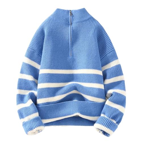 Men's Autumn and Winter Striped Quarter Zip Turtleneck Long Sleeve Casual Knitted Pullover
