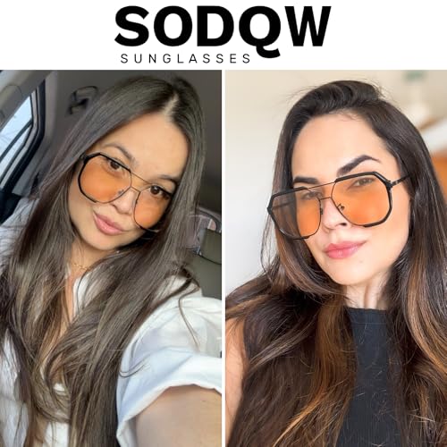 SODQW Retro Oversized Aviator Sunglasses for Women Men Square Double Bridge 70s Trendy Shades UV400 Protection4