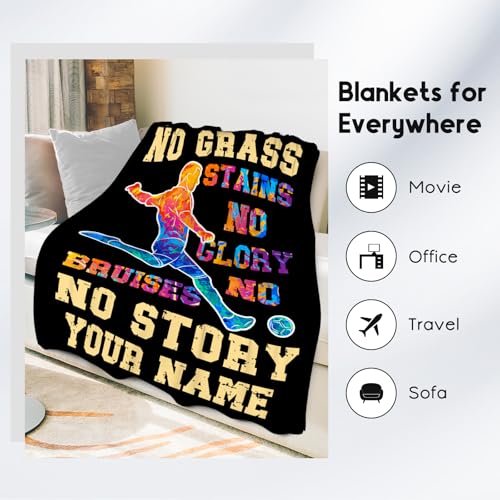 Mercuryelf Custom Soccer Throw Blanket - Soft, Fuzzy & Warm - 30x40 Inches Small Blankets for Lap, Crib - Black Inspirational Sports Throws Gift for Soccer Lovers