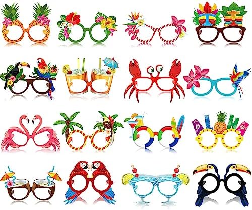 Zomiboo 32 Pack Beach Pool Party Eyeglasses Decor Summer Luau Paper Glasses Bulk Hawaiian Sunglasses Frame Tropical Pool Props Photo Booth Props for Summer Beach Luau Party Favor Birthday Supply Decor